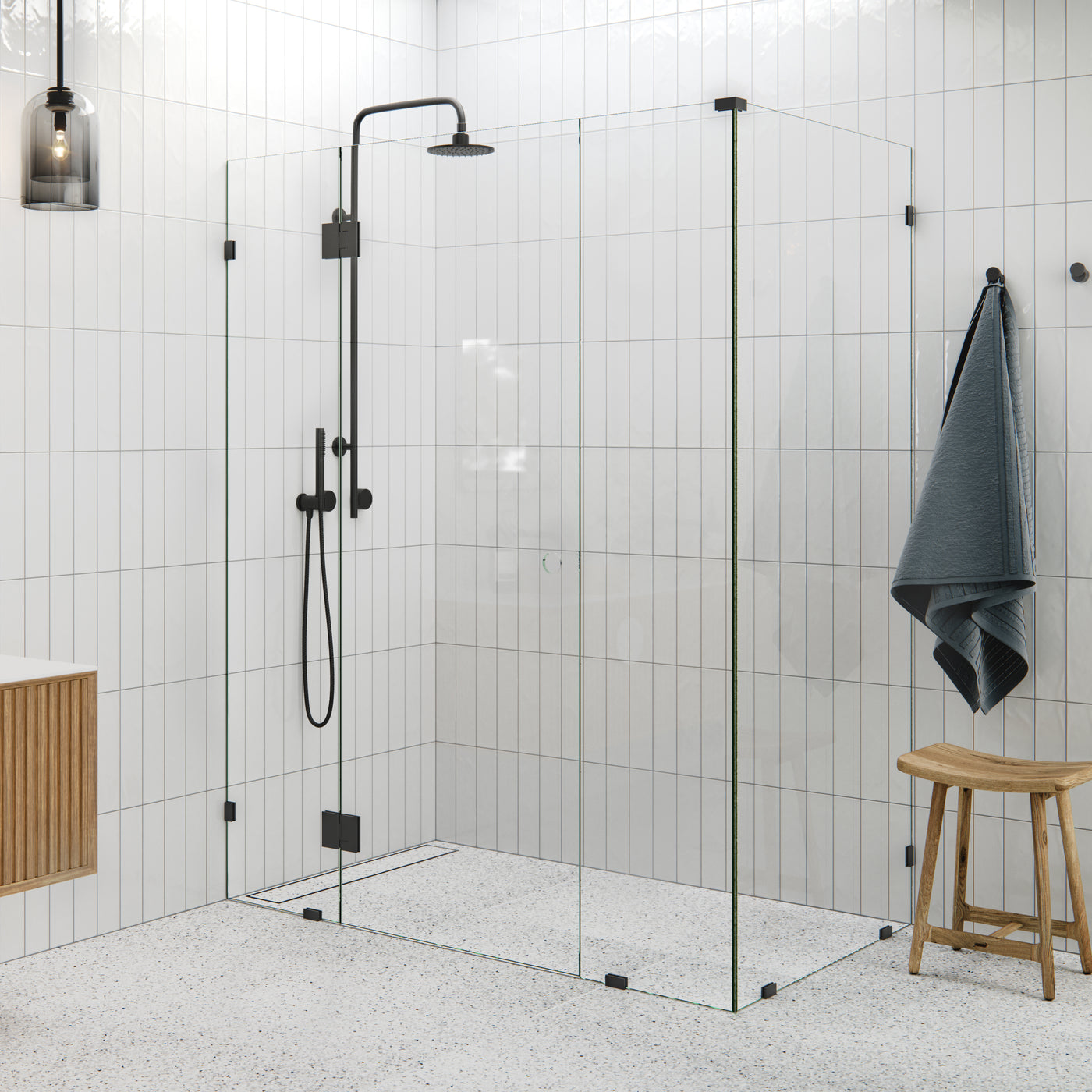 Central Hinged Corner Shower Screen