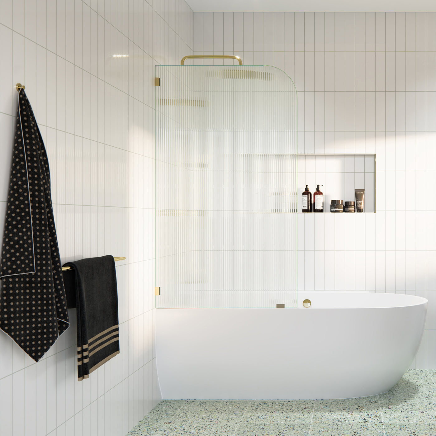 Over Bath Fluted Radius Shower Screens - Left