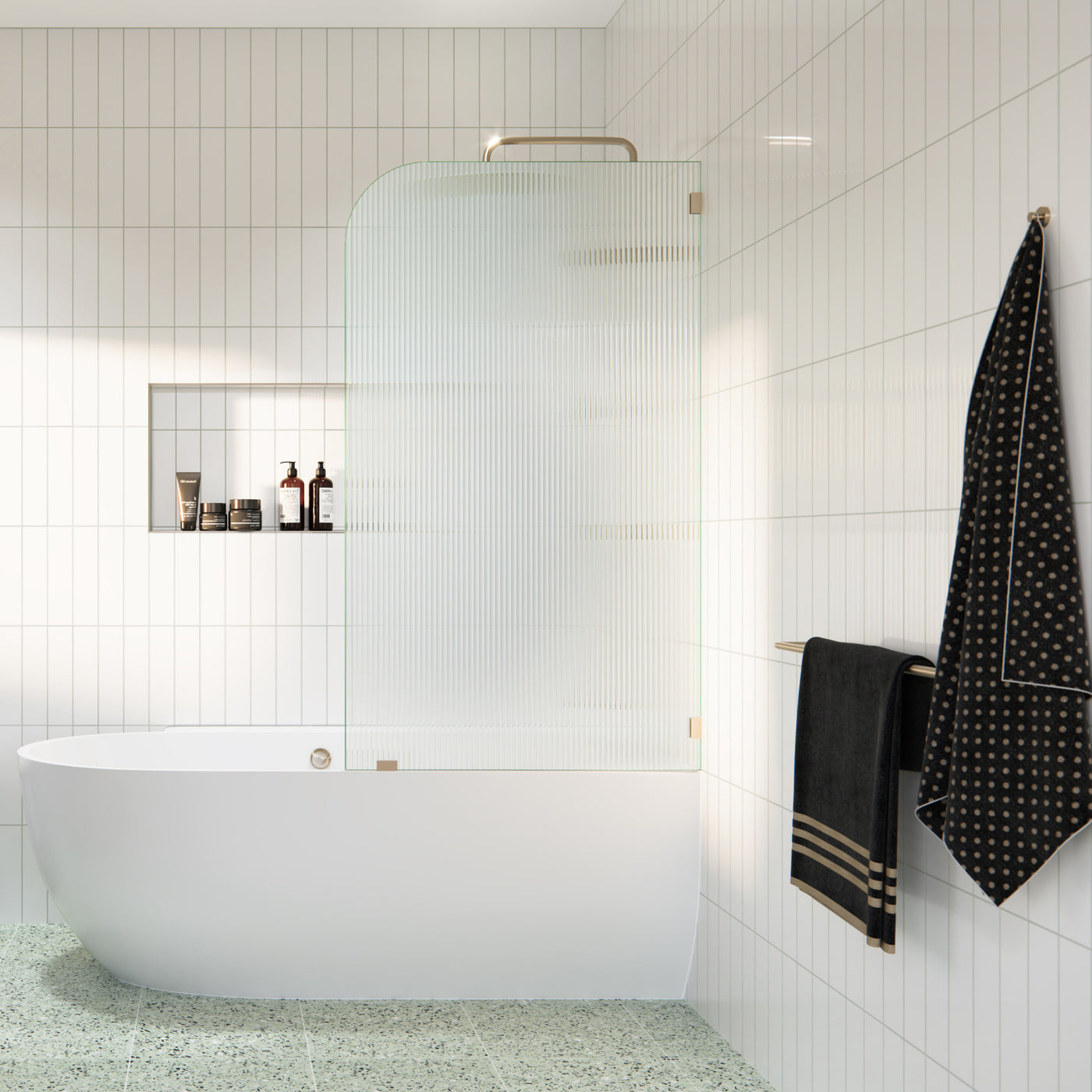 Over Bath Fluted Radius Shower Screens - Right