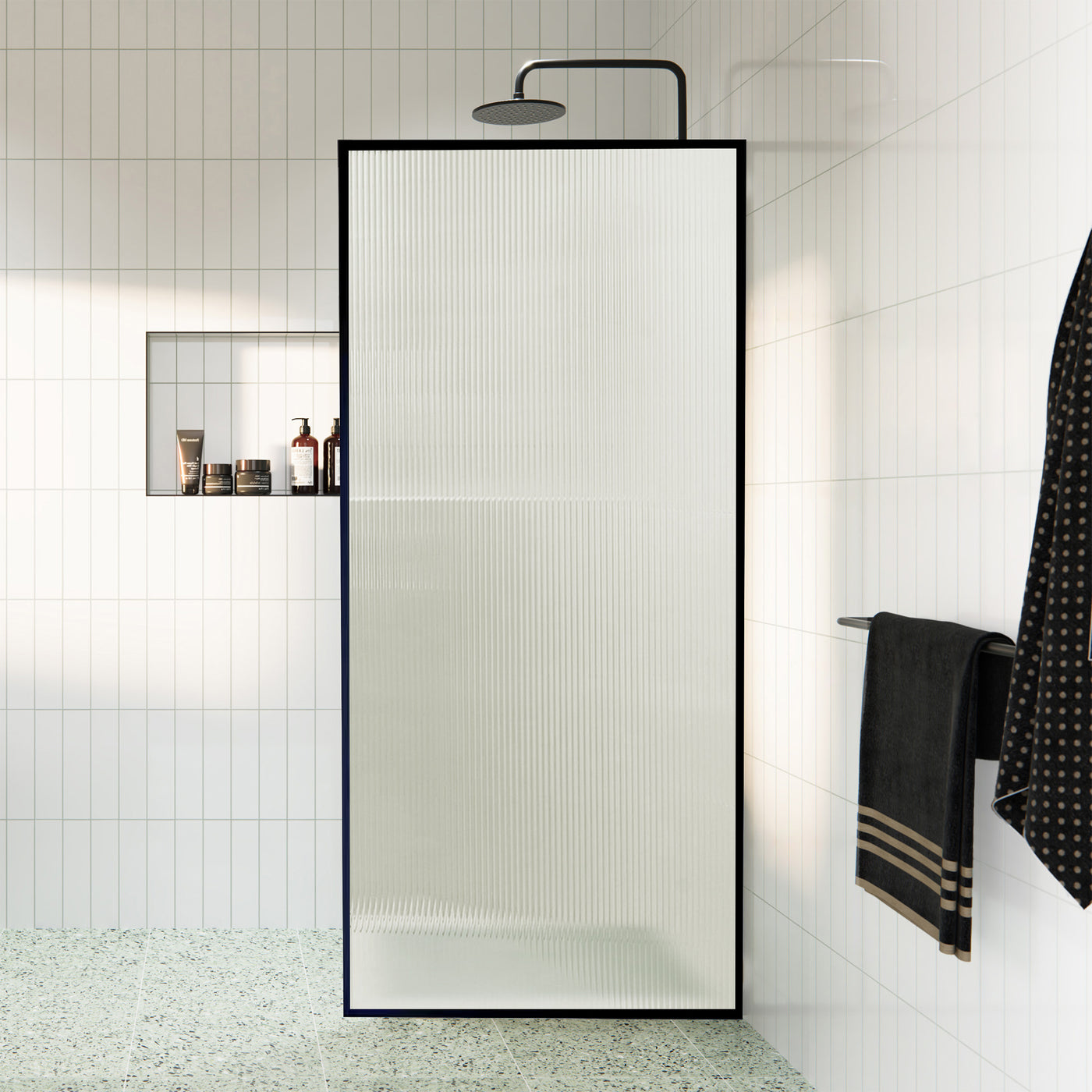 Fluted Shower Screens -Matte Black Frame
