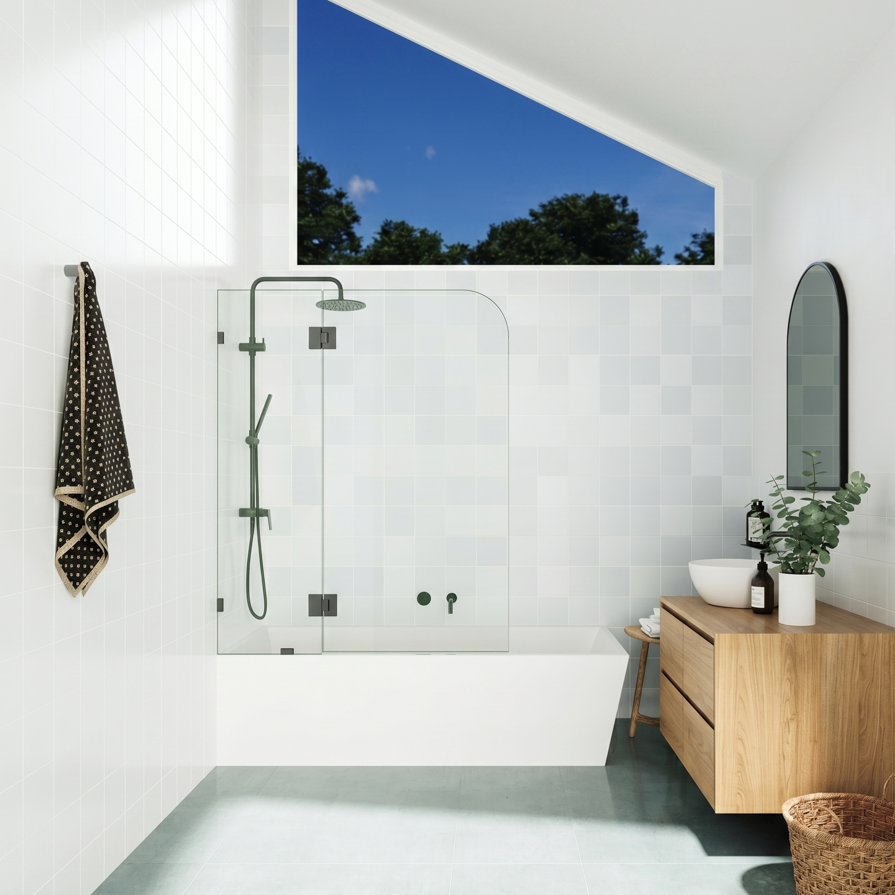 Over Bath Hinged Radius Shower Screens – Future Glass