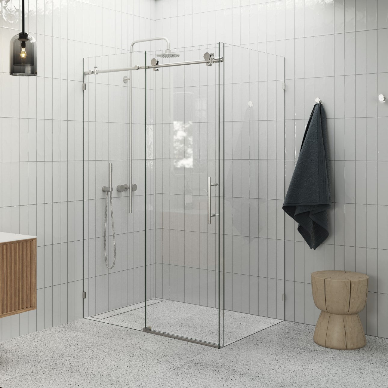 Sliding Corner Shower Screen Enclosure - Brushed Nickel