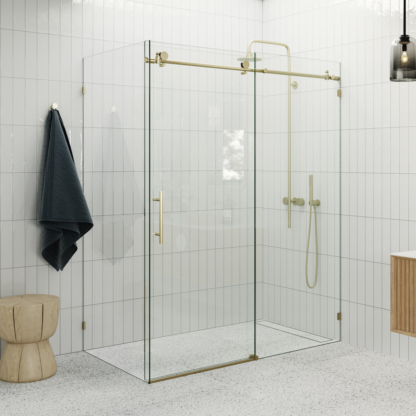 Sliding Corner Shower Screen Enclosure - Brushed Brass