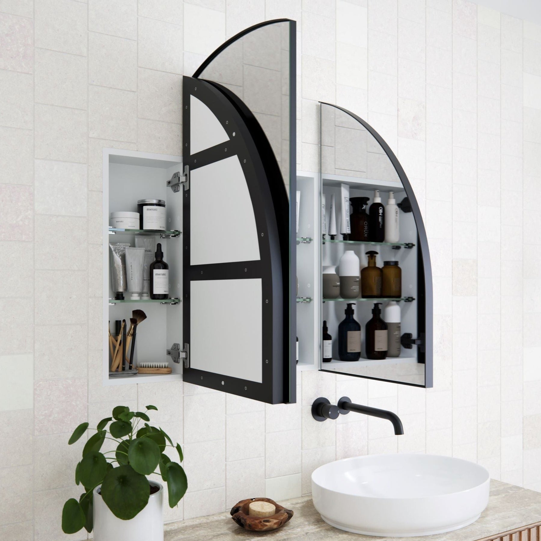 Nullaria Arch Mirror Shaving Cabinet 800H x 1200W mm – Clearance – Future Glass